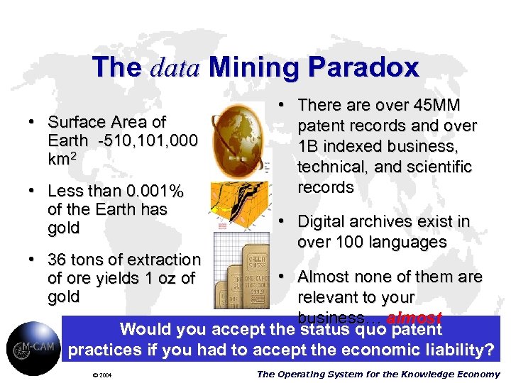 The data Mining Paradox • Surface Area of Earth -510, 101, 000 km 2