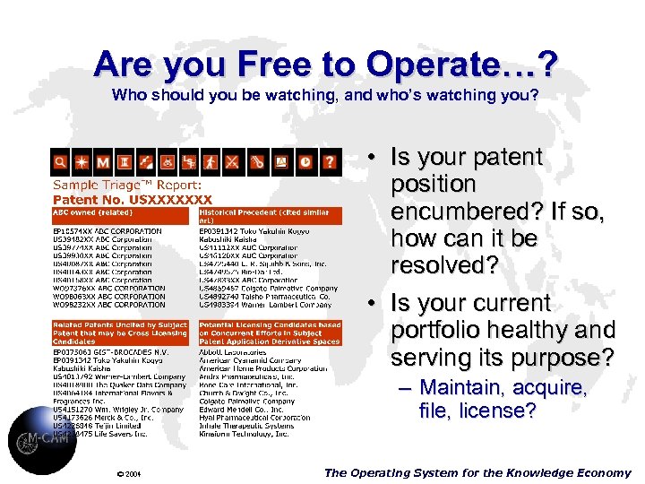 Are you Free to Operate…? Who should you be watching, and who’s watching you?