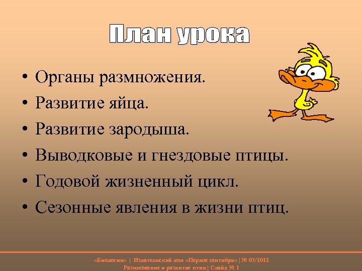  • • • Органы размножения. Развитие яйца. Развитие зародыша. Выводковые и гнездовые птицы.