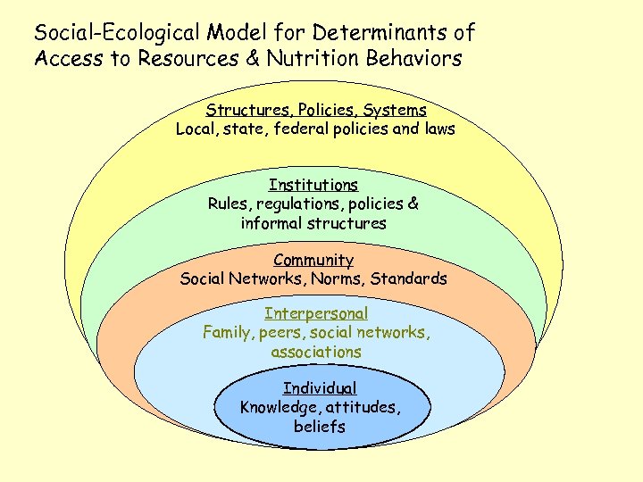 Social-Ecological Model for Determinants of Access to Resources & Nutrition Behaviors Structures, Policies, Systems
