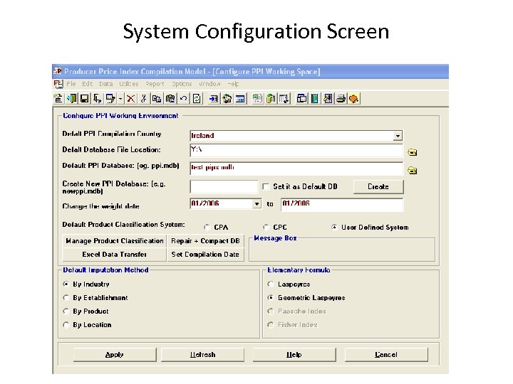 System Configuration Screen 