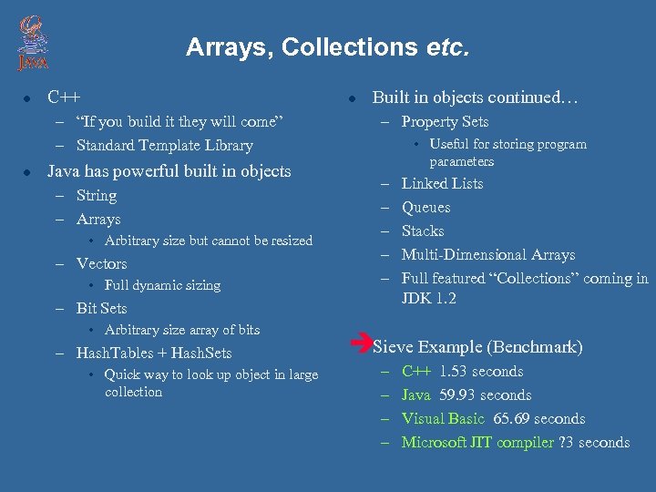 Arrays, Collections etc. l C++ l – “If you build it they will come”