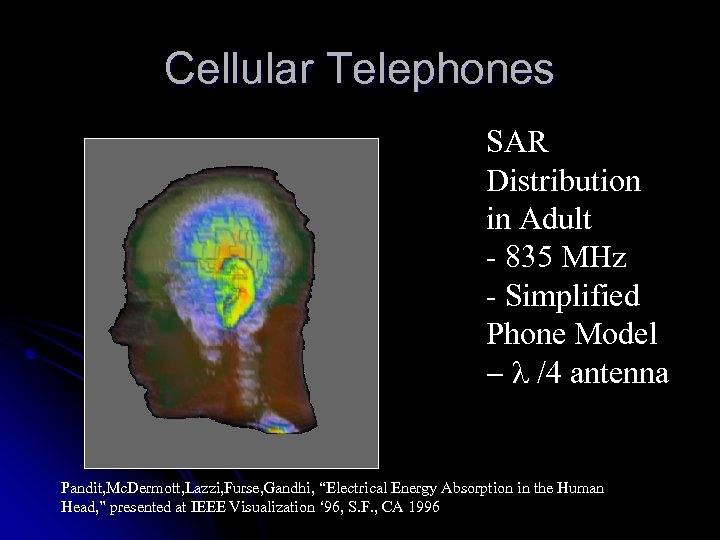 Cellular Telephones SAR Distribution in Adult - 835 MHz - Simplified Phone Model -