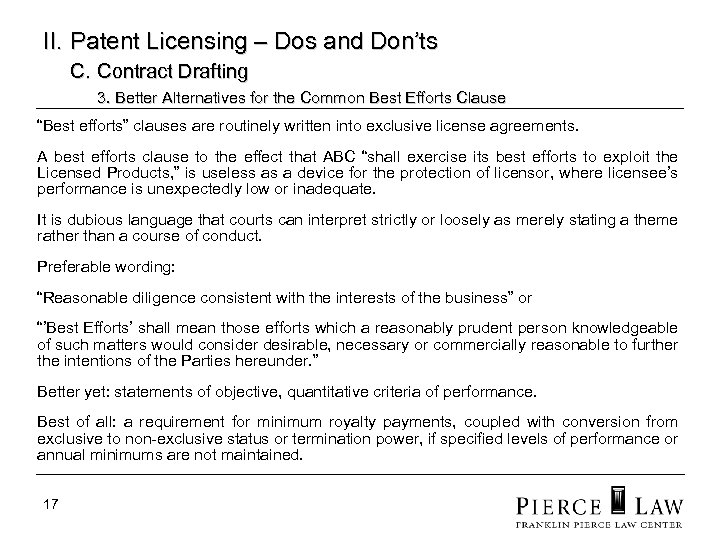 II. Patent Licensing – Dos and Don’ts C. Contract Drafting 3. Better Alternatives for