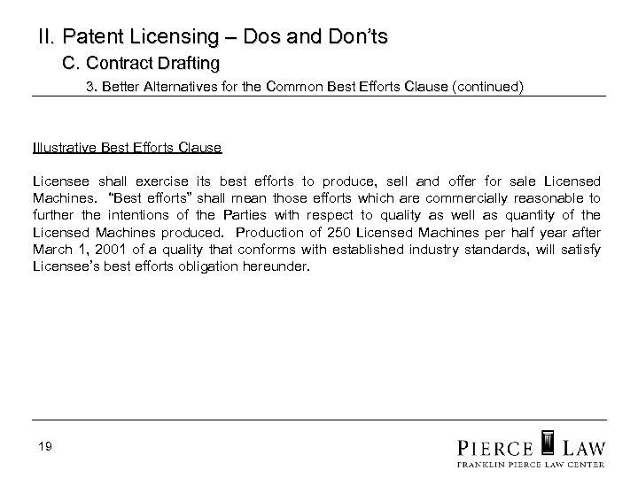 II. Patent Licensing – Dos and Don’ts C. Contract Drafting 3. Better Alternatives for