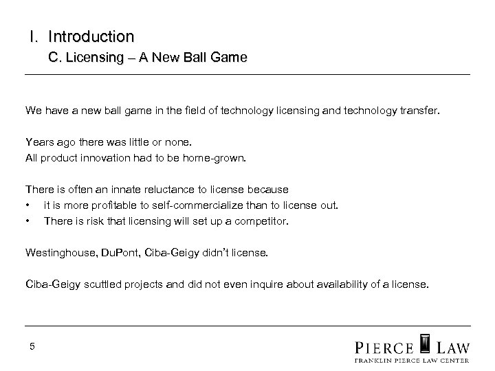 I. Introduction C. Licensing – A New Ball Game We have a new ball