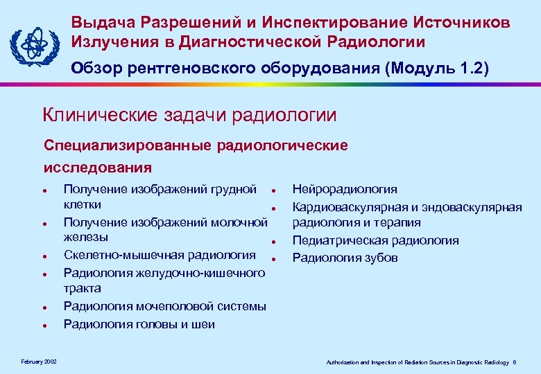 Выдача Разрешений и Инспектирование Источников Излучения в Диагностической Радиологии Обзор рентгеновского оборудования (Модуль 1.
