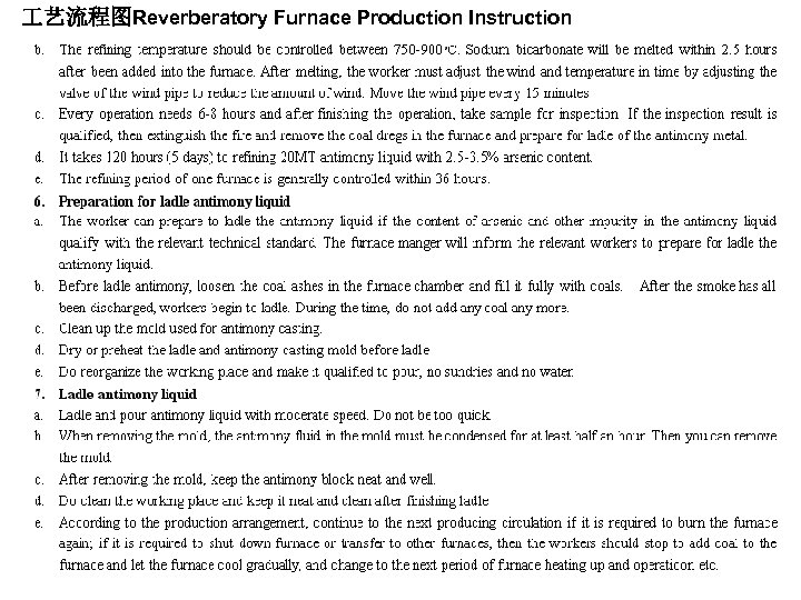 艺流程图Reverberatory Furnace Production Instruction 