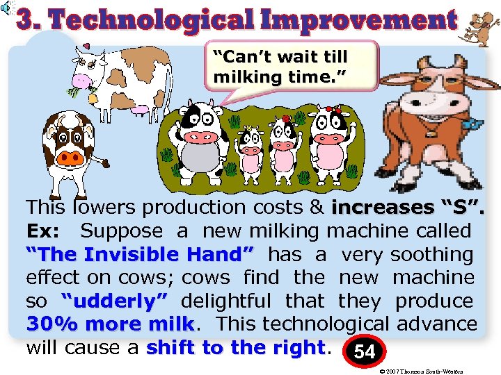 “Can’t wait till milking time. ” This lowers production costs & increases “S”. Ex: