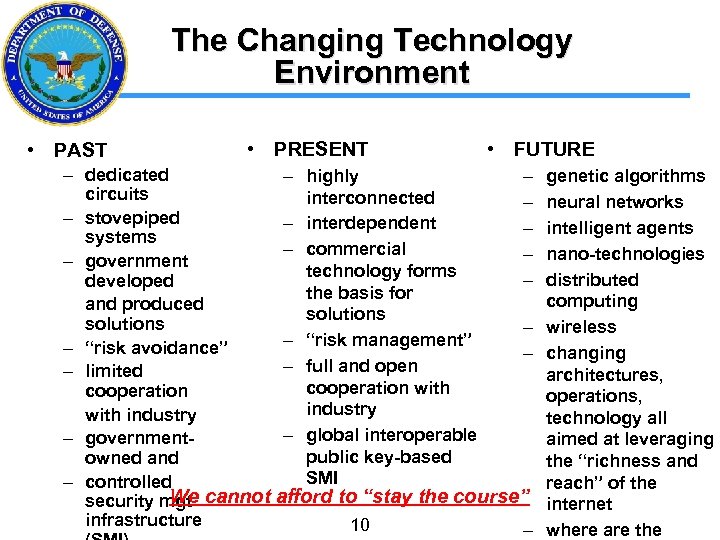 The Changing Technology Environment • PAST • PRESENT • FUTURE – dedicated – highly