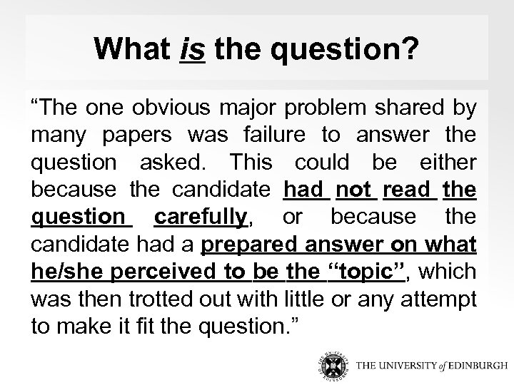 What is the question? “The one obvious major problem shared by many papers was