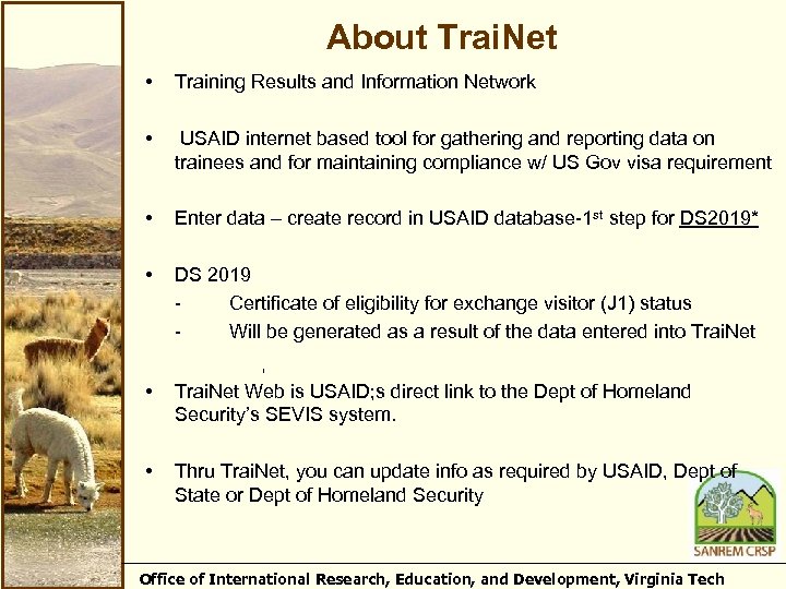 About Trai. Net • Training Results and Information Network • USAID internet based tool