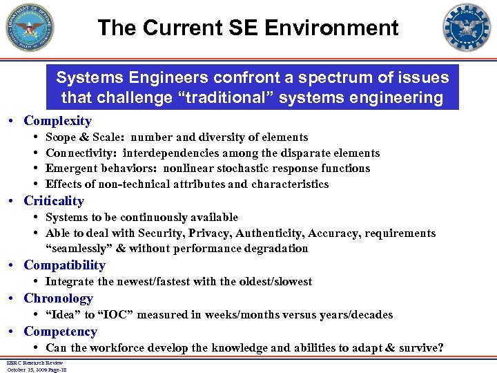 The Current SE Environment Systems Engineers confront a spectrum of issues that challenge “traditional”