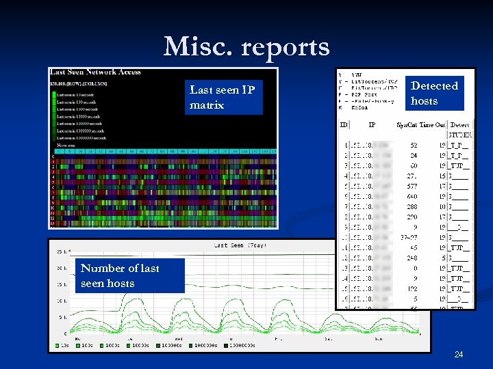 Misc. reports Last seen IP matrix Detected hosts Number of last seen hosts 24