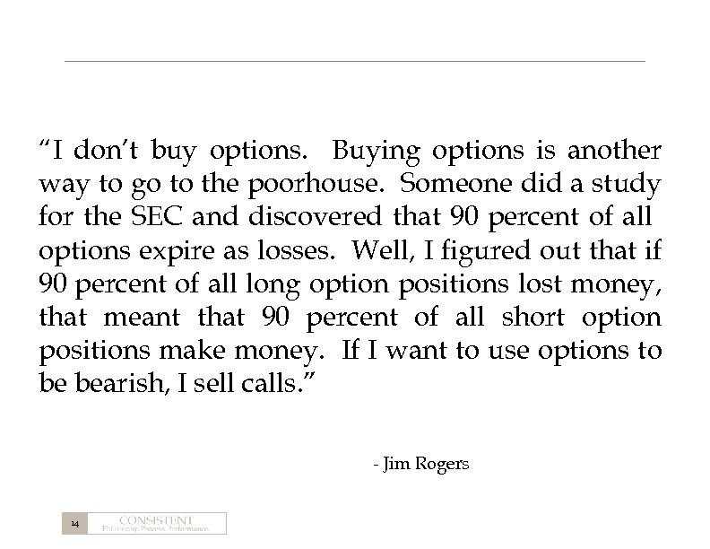 “I don’t buy options. Buying options is another way to go to the poorhouse.