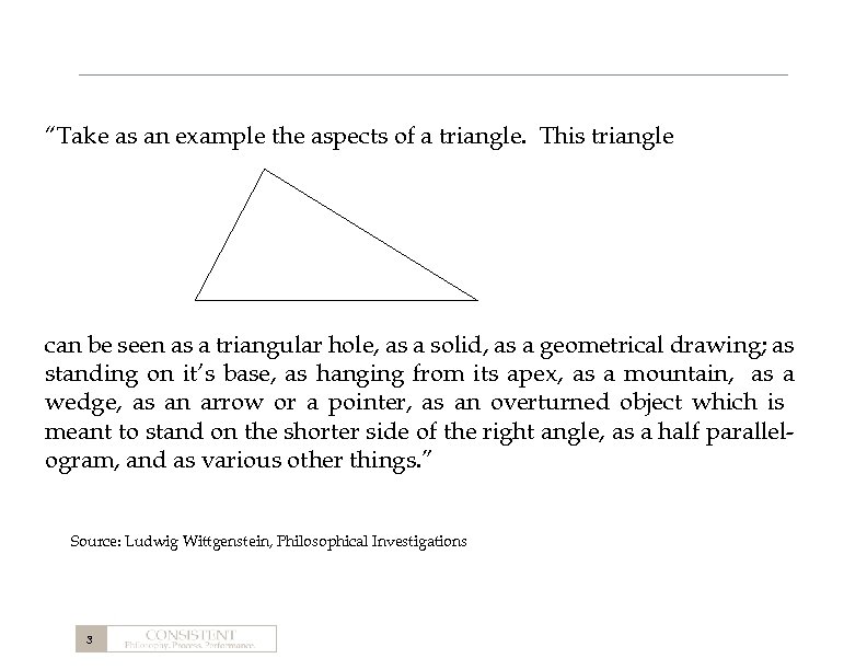 “Take as an example the aspects of a triangle. This triangle can be seen