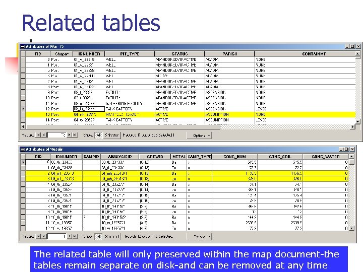 Related tables The related table will only preserved within the map document-the tables remain