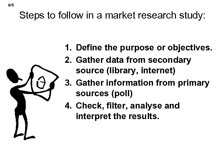 8 -5 Steps to follow in a market research study: 1. Define the purpose