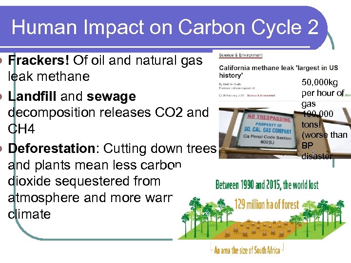 Human Impact on Carbon Cycle 2 Frackers! Of oil and natural gas leak methane