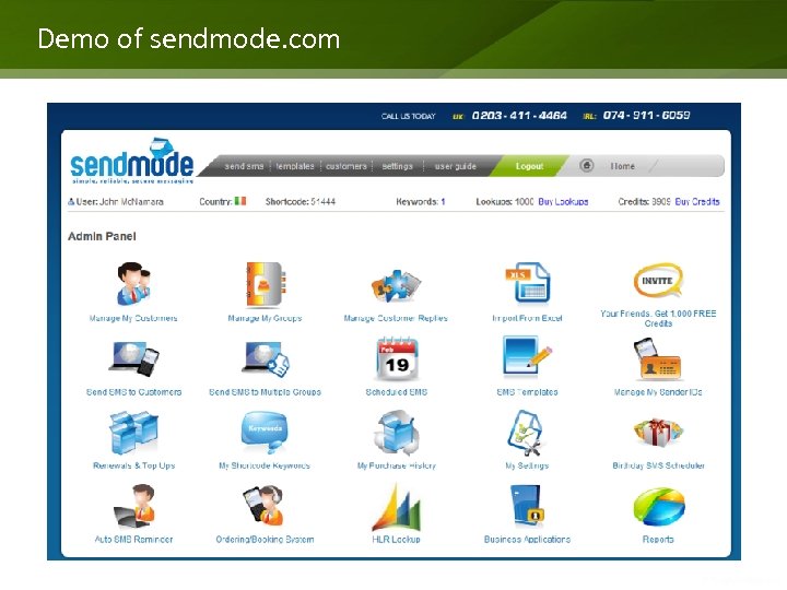 Demo of sendmode. com 