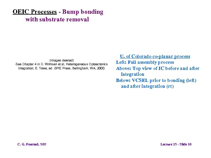 OEIC Processes - Bump bonding with substrate removal (Images deleted) See Chapter 4 in