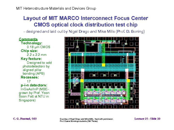 MIT Heterostructure Materials and Devices Group Layout of MIT MARCO Interconnect Focus Center CMOS