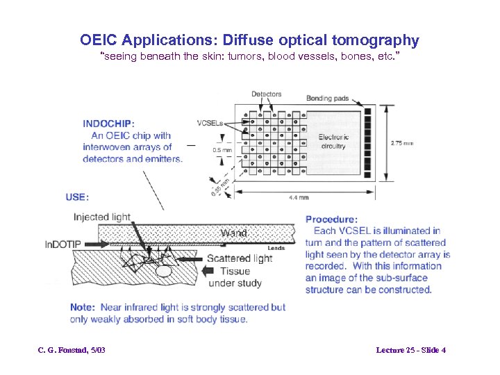 OEIC Applications: Diffuse optical tomography “seeing beneath the skin: tumors, blood vessels, bones, etc.