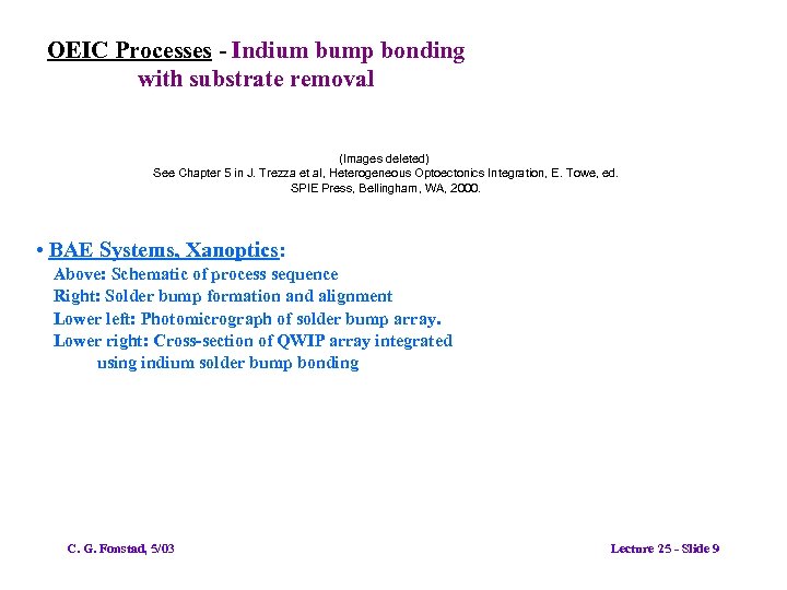 OEIC Processes - Indium bump bonding with substrate removal (Images deleted) See Chapter 5