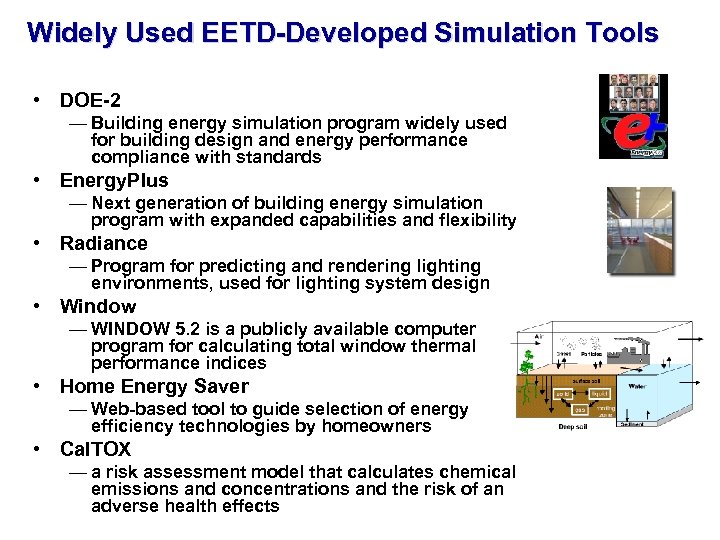 Widely Used EETD-Developed Simulation Tools • DOE-2 — Building energy simulation program widely used