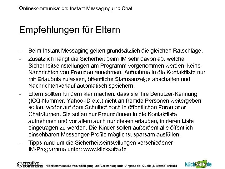 Onlinekommunikation: Instant Messaging und Chat Empfehlungen für Eltern - - - Beim Instant Messaging