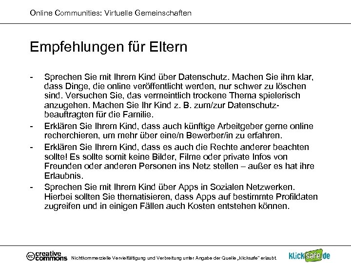 Online Communities: Virtuelle Gemeinschaften Empfehlungen für Eltern - - - Sprechen Sie mit Ihrem