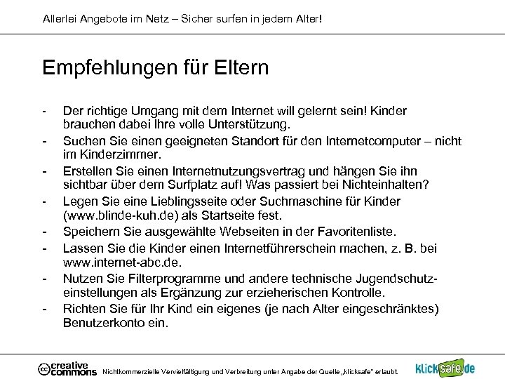 Allerlei Angebote im Netz – Sicher surfen in jedem Alter! Empfehlungen für Eltern -