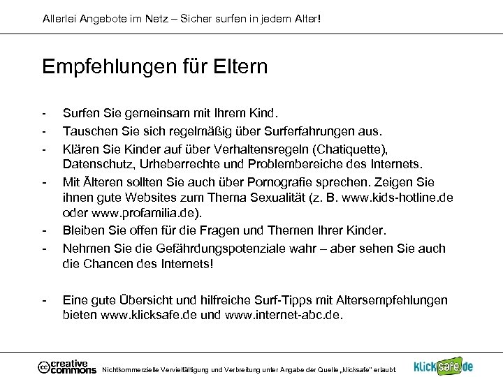 Allerlei Angebote im Netz – Sicher surfen in jedem Alter! Empfehlungen für Eltern -