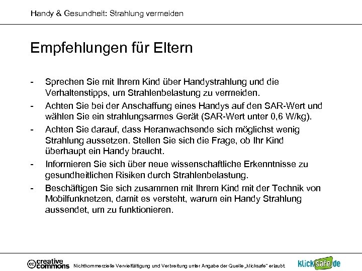 Handy & Gesundheit: Strahlung vermeiden Empfehlungen für Eltern - - Sprechen Sie mit Ihrem