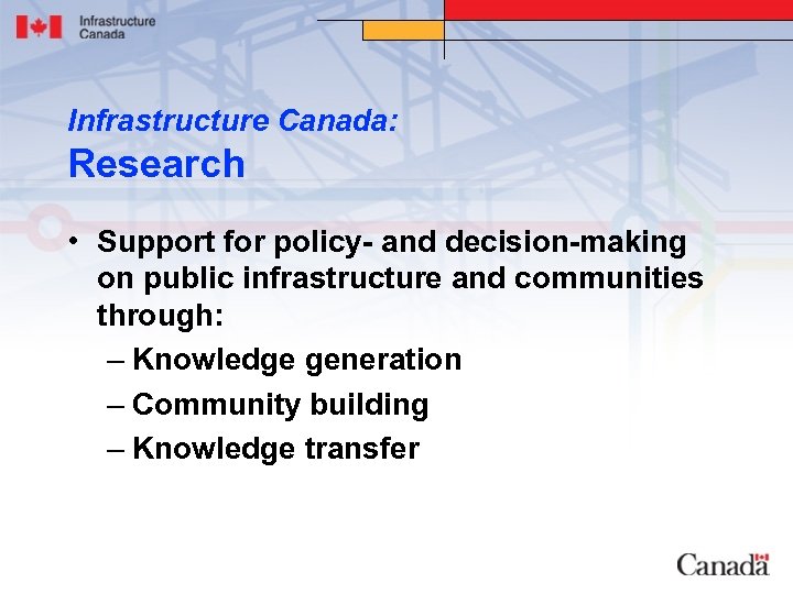 Infrastructure Canada: Research • Support for policy- and decision-making on public infrastructure and communities