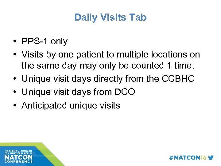 Daily Visits Tab • PPS-1 only • Visits by one patient to multiple locations