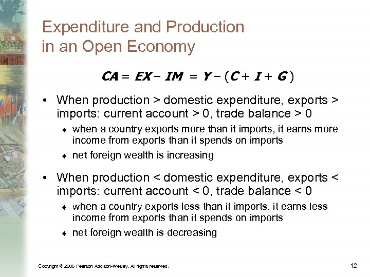 Expenditure and Production in an Open Economy CA = EX – IM = Y