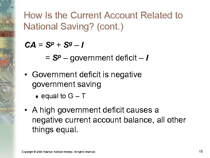 How Is the Current Account Related to National Saving? (cont. ) CA = Sp