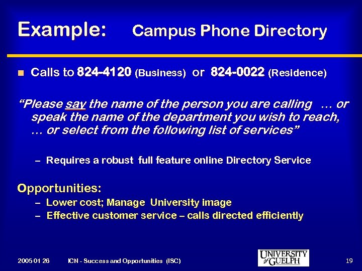 Example: n Campus Phone Directory Calls to 824 -4120 (Business) or 824 -0022 (Residence)