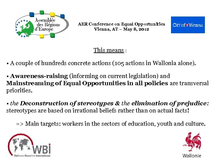 AER Conference on Equal Opportunities Vienna, AT – May 8, 2012 This means :