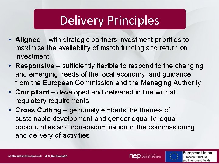 Delivery Principles • Aligned – with strategic partners investment priorities to maximise the availability