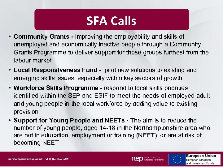 SFA Calls • Community Grants - Improving the employability and skills of unemployed and