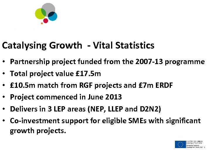 Catalysing Better Business Catalysing Growth - Vital Statistics • • • Partnership project funded