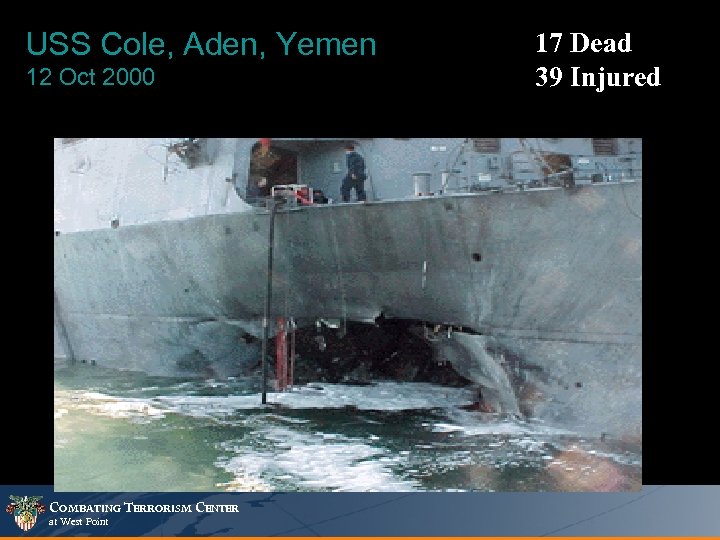 USS Cole, Aden, Yemen 12 Oct 2000 COMBATING TERRORISM CENTER at West Point 17