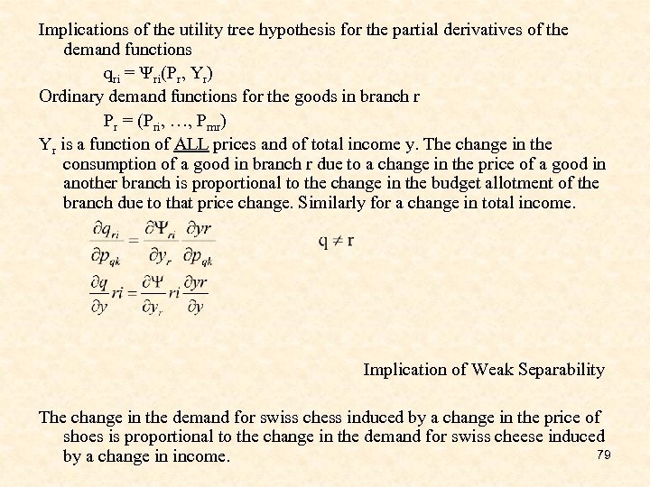 Implications of the utility tree hypothesis for the partial derivatives of the demand functions