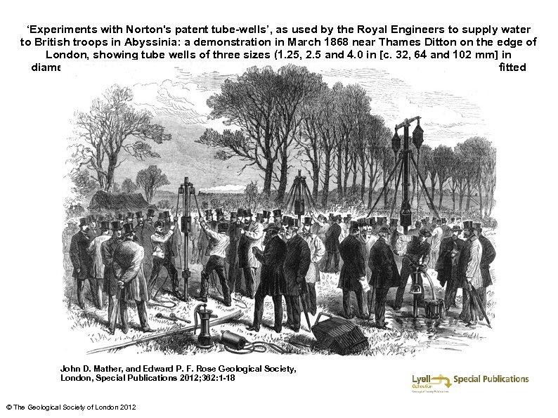 ‘Experiments with Norton's patent tube-wells’, as used by the Royal Engineers to supply water