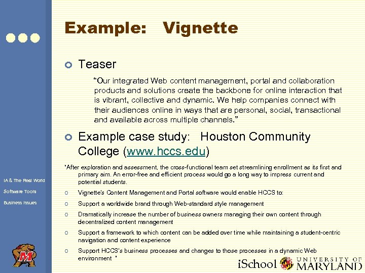 Example: Vignette ¢ Teaser “Our integrated Web content management, portal and collaboration products and