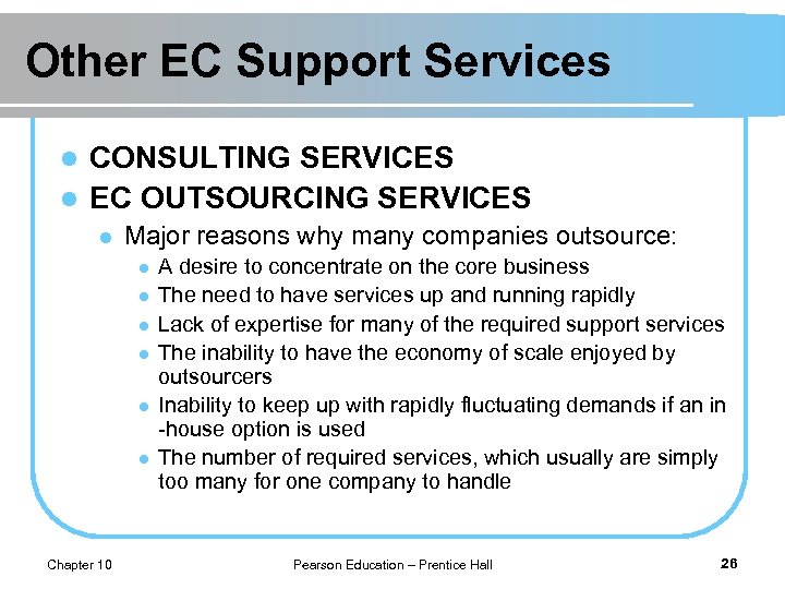 Other EC Support Services CONSULTING SERVICES l EC OUTSOURCING SERVICES l l Major reasons