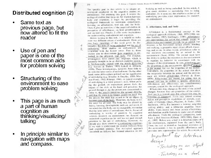 Distributed cognition (2) • Same text as previous page, but now altered to fit