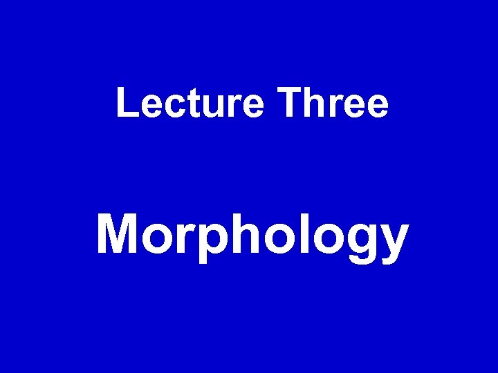 Lecture Three Morphology 